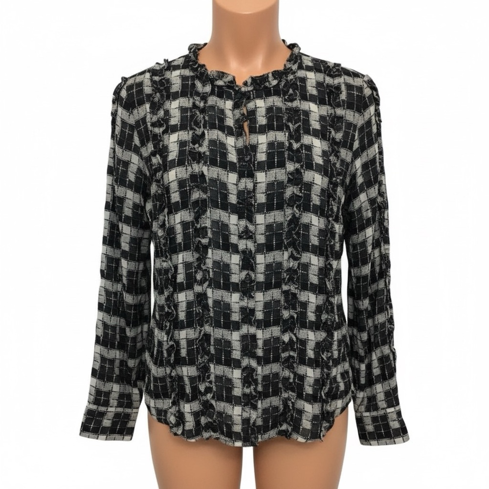 Akris Punto Long Sleeve‎ Ruffles Crew Neck Top Blouse Size 8